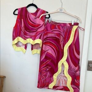 Pink and Yellow Women's Skirt + Top Set